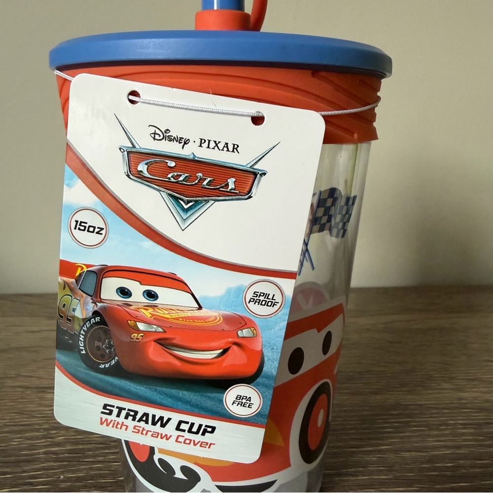 Disney Pixar Cars Lightning McQueen 15 Oz Straw Cup Spill Proof Sippy Gift Race - Picture 2 of 6